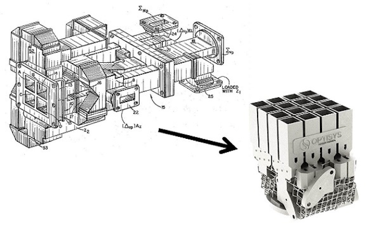 Optisys redesigned a large, multi-part antenna assembly (left) into a palm-sized, lighter, one-piece, 3D-printed metal antenna (right). The component was manufactured with a Concept Laser machine to provide optimum radio frequency (RF) performance. (Image credit: Concept Laser)
