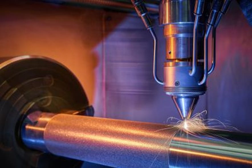 A team from Aachen, Germany, developed an ultra-high-speed laser material deposition procedure where the metal powder is molten before it hits the workpiece.