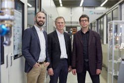 Thomas Schopphoven, Gerhard Backes, and Andreas Gasser (from left) received the Joseph von Fraunhofer Prize 2017 for their work on faster and more efficient laser material deposition.