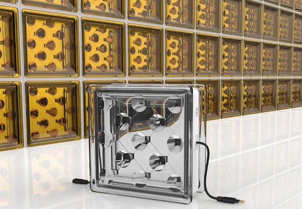 Architectural glass blocks generate solar electricity while passing most light through