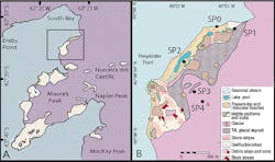 The Hurd Peninsula of Livingston Island (a) with inset (b) showing geomorphological features of the sampling area.