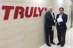 Chuck Milligan, CEO of FlexEnable (left) and James Wong, COO and group executive director of Truly, have signed a licensing agreement to bring flexible organic liquid-crystal display (OLCD) technology to market, challenging incumbent organic light-emitting diode (OLED) display technology. Chuck Milligan, CEO of FlexEnable (left) and James Wong, COO and group executive director of Truly, have signed a licensing agreement to bring flexible organic liquid-crystal display (OLCD) technology to market, challenging incumbent organic light-emitting diode (OLED) display technology.