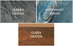 The three possible destinations for Mars 2020.