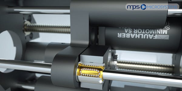 The smallest linear ball bearing (shown within a positioning system) in the world can be applied to a variety of micro-photonic positioning applications.