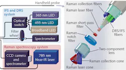 This schematic illustrates the current iteration of the design, which includes a single-point handheld probe for corresponding acquisitions of the optical spectroscopy signals.