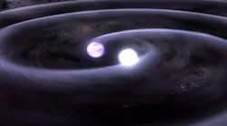 Depiction of two neutron stars about to collide.