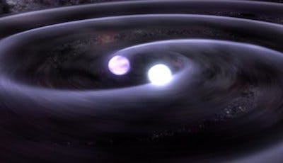 Depiction of two neutron stars about to collide.
