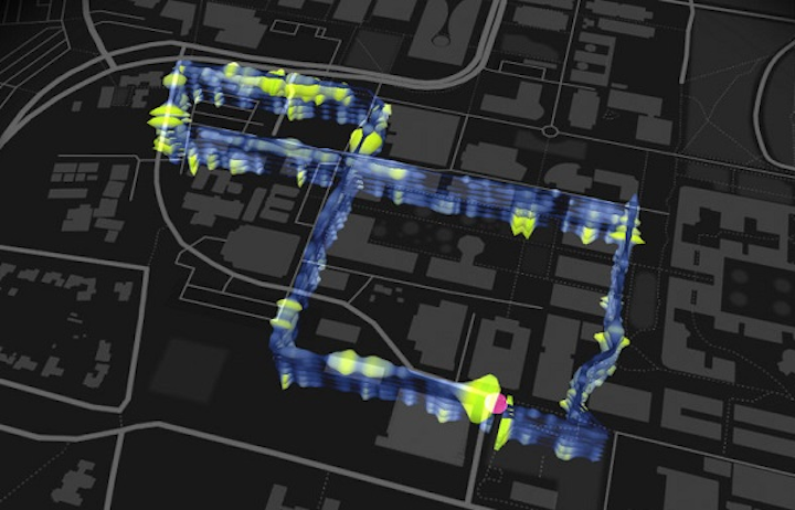 The map shows location of a 3-mile, figure-8 loop of optical fibers installed beneath the Stanford University campus as part of the fiber-optic seismic observatory. (Image credit: Stamen Design and the Victoria and Albert Museum).