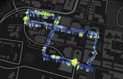 The map shows location of a 3-mile, figure-8 loop of optical fibers installed beneath the Stanford University campus as part of the fiber-optic seismic observatory. The map shows location of a 3-mile, figure-8 loop of optical fibers installed beneath the Stanford University campus as part of the fiber-optic seismic observatory.