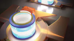 A schematic shows the electrically pumped quantum-dot microring laser created at HKUST and UCSB; periodic quantum-dot-in-a-well layers can be seen at the centers of the lasers.