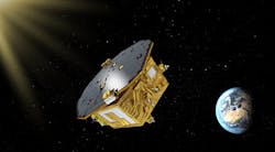 The LISA Pathfinder is shown in space, laying the groundwork for the eventual detection of gravity waves by its successor LISA.