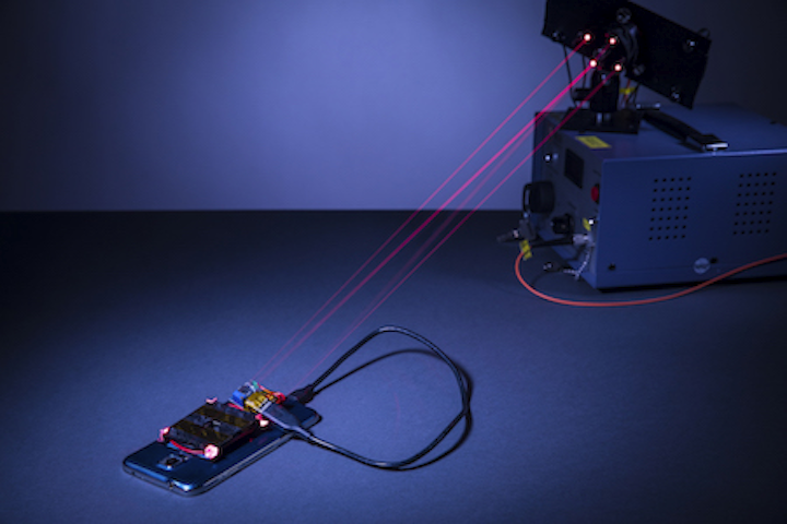 Near-IR laser system safely charges a smartphone wirelessly from across a room