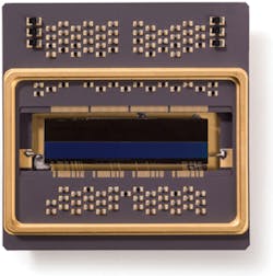 FIGURE 1. Shown is the top view of the high-speed XLIN-FC linear SWIR array that achieves line rates up to 400 kHz for 512-, 1024-, or 2048-pixel resolutions. FIGURE 1. Shown is the top view of the high-speed XLIN-FC linear SWIR array that achieves line rates up to 400 kHz for 512-, 1024-, or 2048-pixel resolutions.