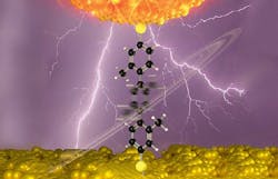 Shown is an electrically switchable organic molecule. Shown is an electrically switchable organic molecule.