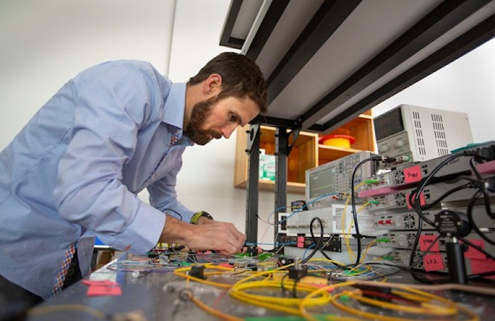 NAU physicist Ryan Behunin's research explores the physics of fluctuation-induced phenomena and optomechanics, investigating fundamental questions regarding the interaction of light, sound and matter--from quantum friction to laser noise. (Image credit: Northern Arizona University)