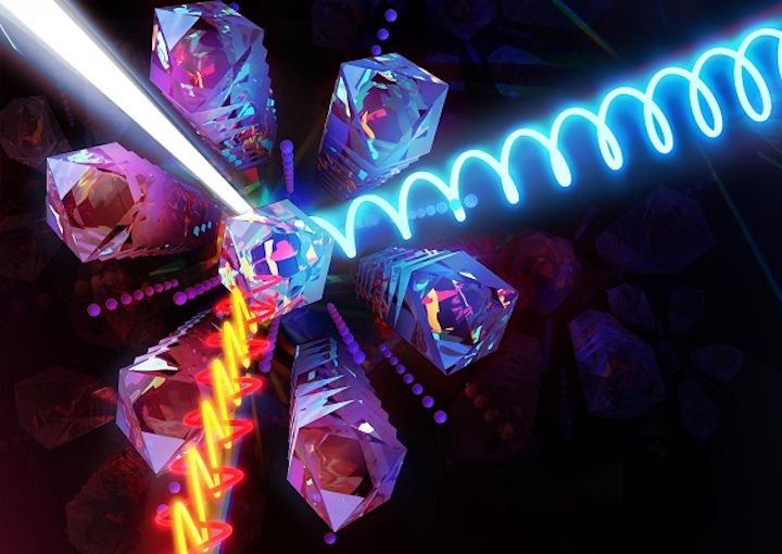 An artist's rendering shows light interacting with BTS crystals. (Image credit: Talia Spencer)