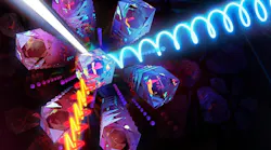 An artist's rendering shows light interacting with BTS crystals.