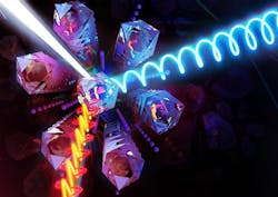 An artist's rendering shows light interacting with BTS crystals. An artist's rendering shows light interacting with BTS crystals.