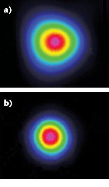A key development has been smart packaging different laser technologies with the same form, fit, and function, ensuring broad wavelength coverage with the requisite beam quality for microscopy; thanks to precision optics inside the package, diode lasers can deliver a circular beam with low astigmatism (a) and OPSL technology offers even higher beam quality and circularity (b). A key development has been smart packaging different laser technologies with the same form, fit, and function, ensuring broad wavelength coverage with the requisite beam quality for microscopy; thanks to precision optics inside the package, diode lasers can deliver a circular beam with low astigmatism (a) and OPSL technology offers even higher beam quality and circularity (b).