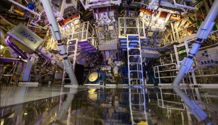 NIF's target chamber is where the magic happens--temperatures of 100 million degrees and pressures extreme enough to compress the target to densities up to 100 times that of lead are created there. (Image credit: Jason Laurea/LLNL)