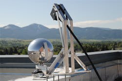 An all-sky Infrared Cloud Imager (ICI) uses an inexpensive polished aluminum sphere to reflect the entire sky into a low-cost thermal LWIR camera.