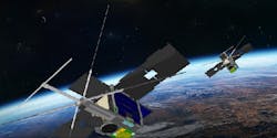 An artist's rendering shows the M2 satellite in orbit. An artist's rendering shows the M2 satellite in orbit.