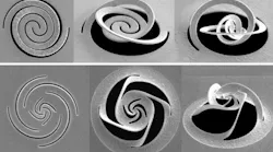 A focused ion beam slices through thin metal foil and the different patterns cause the metal to fold into predetermined shapes that can be used as optical elements for modifying and controlling light.