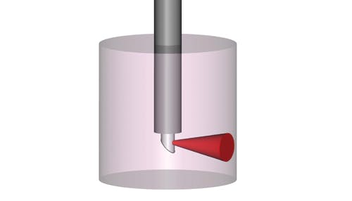 FIGURE 3. When light is turned 90&deg; at the fiber&rsquo;s tip, it becomes possible to scan the walls of a cavity.