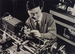 Charles Kuen Kao doing an early experiment on optical fiber at the Standard Telecommunications Laboratory in Harlow, England, in the 1960s. He shared the Nobel Prize in Physics in 2009.
