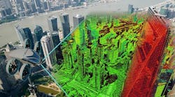 A conceptual image shows how a vertical take-off and landing craft from VRCO (at left) will use lidar data from solid-state Quanergy sensors to improve situational awareness and safety of its passenger aircraft. A conceptual image shows how a vertical take-off and landing craft from VRCO (at left) will use lidar data from solid-state Quanergy sensors to improve situational awareness and safety of its passenger aircraft.