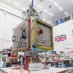 Shown is an Earth Observation Satellite being built. Shown is an Earth Observation Satellite being built.