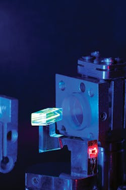 FIGURE 5. An optical cooler keeps an HgCdTe sensor at cryogenic temperatures without producing vibration via laser-cooling a ytterbium-doped fluoride crystal. FIGURE 5. An optical cooler keeps an HgCdTe sensor at cryogenic temperatures without producing vibration via laser-cooling a ytterbium-doped fluoride crystal.