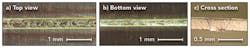 FIGURE 2. Spatter-free copper welds made with green lasers exhibit very high quality and smooth weld surfaces. FIGURE 2. Spatter-free copper welds made with green lasers exhibit very high quality and smooth weld surfaces.