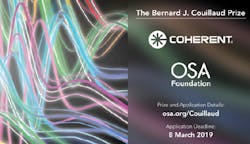 Apply by March 8th for the Bernard J. Couillaud Prize for ultrafast laser innovation. (Image credit: The OSA Foundation) Apply by March 8th for the Bernard J. Couillaud Prize for ultrafast laser innovation. (Image credit: The OSA Foundation)