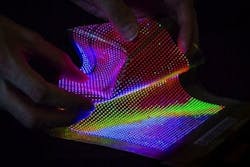 The world’s first stretchable and conformable TFT-driven LED display laminated into textiles, developed by Holst Centre, imec, and CSMT. The world’s first stretchable and conformable TFT-driven LED display laminated into textiles, developed by Holst Centre, imec, and CSMT.