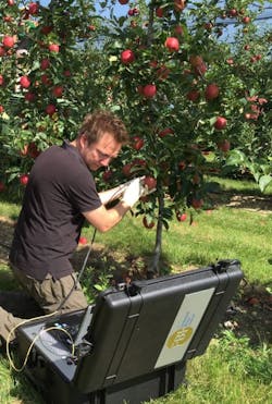 A portable SERDS system developed by researchers at Ferdinand Braun Institute was tested on an apple orchard in Switzerland. A portable SERDS system developed by researchers at Ferdinand Braun Institute was tested on an apple orchard in Switzerland.