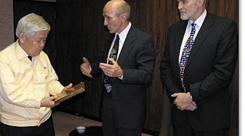IMAGE. SPIE 2006 President Paul McManamon (center) and SPIE CEO Eugene Arthurs (right) present the SPIE Visionary Award to Teruo Hiruma of Hamamatsu (left).
