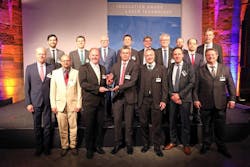 The finalists of the Innovation Award Laser Technology 2018: 1st prize for the team around Axel Luft, Laserline (front, 4.f.l.), 2nd prize for the team around Gerald Jenke, Saueressig (back, right) and 3rd prize for the team around Alejandro Bárcena, Talens Systems (back, 2.f.l.), presented by. Reinhart Poprawe, Fraunhofer ILT (front, left), Alexander Olowinsky, ELI (back, 4.f.l.) and Ulrich Berners, Arbeitskreis Lasertechnik (front, right). The finalists of the Innovation Award Laser Technology 2018: 1st prize for the team around Axel Luft, Laserline (front, 4.f.l.), 2nd prize for the team around Gerald Jenke, Saueressig (back, right) and 3rd prize for the team around Alejandro Bárcena, Talens Systems (back, 2.f.l.), presented by. Reinhart Poprawe, Fraunhofer ILT (front, left), Alexander Olowinsky, ELI (back, 4.f.l.) and Ulrich Berners, Arbeitskreis Lasertechnik (front, right).