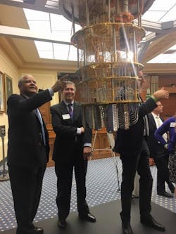 Edward White, Chair of the NPI, and Kent Rochford, CEO of SPIE, with a quantum computer on Capitol Hill.