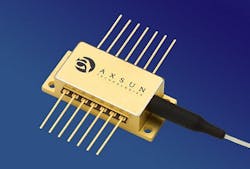 The tunable OCT VCSEL is shown in a conventional butterfly package. The tunable OCT VCSEL is shown in a conventional butterfly package.