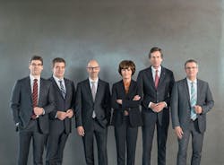 Trumpf managing board: (from left to right) Dr. rer. soc. Lars Gr&uuml;nert, Dr.-Ing. Heinz-J&uuml;rgen Prokop, Dr.-Ing. E. h. Peter Leibinger, Dr. phil. Nicola Leibinger-Kamm&uuml;ller, Dr.-Ing. Mathias Kamm&uuml;ller, Dr. Christian Schmitz.