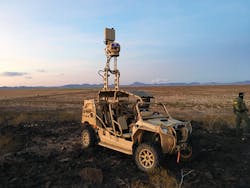 FIGURE 2. This light tactical reconnaissance and surveillance vehicle by FLIR, the LTV-X, carries a complementary sensor array that can include NIR, SWIR, thermal, laser rangefinding, and radar devices.