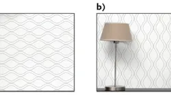 FIGURE 1. For wallpaper samples with an identical pattern (a), the lamp in the image (b) acts as a fiducial to determine the correct orientation of the sample.