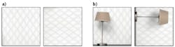 FIGURE 1. For wallpaper samples with an identical pattern (a), the lamp in the image (b) acts as a fiducial to determine the correct orientation of the sample. FIGURE 1. For wallpaper samples with an identical pattern (a), the lamp in the image (b) acts as a fiducial to determine the correct orientation of the sample.