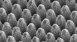 Shown is a laser-machined metal surface with self-cleaning properties. The peak-to-peak distance between the individual structural elements is approximately 10 microns.