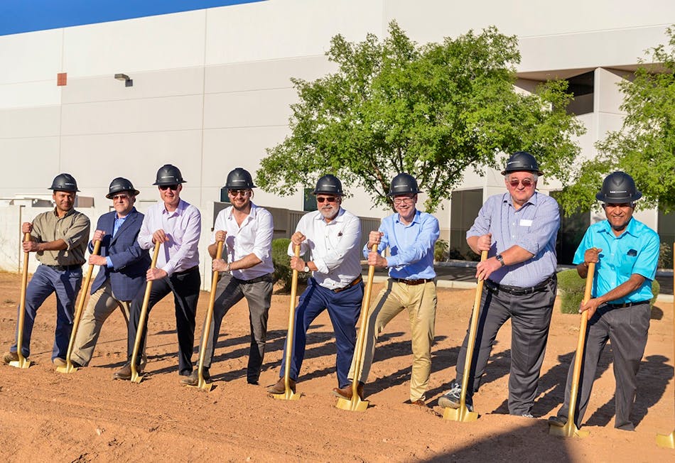 Dragan Grubisic (5th from left) and his team are shown breaking ground at their new manufacturing site in Chandler, AZ.