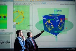 FIGURE 1. Sandia National Laboratories&rsquo; Ihab El-Kady (right) and Charles Reinke developed software based on group theory to automate design for optical metamaterials.