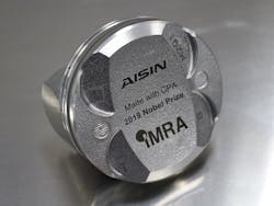 FIGURE 3. This femtosecond-laser-textured piston was produced by a major automotive manufacturer; surface texturing is applied to the skirt area for friction reduction and lubrication. FIGURE 3. This femtosecond-laser-textured piston was produced by a major automotive manufacturer; surface texturing is applied to the skirt area for friction reduction and lubrication.