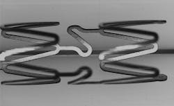FIGURE 2. Shown is a nitinol stent without burring and thermal effects that was machined by an Origami ultrashort-pulsed fiber laser. (Courtesy of JEM Lasers) FIGURE 2. Shown is a nitinol stent without burring and thermal effects that was machined by an Origami ultrashort-pulsed fiber laser. (Courtesy of JEM Lasers)