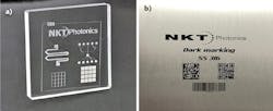 FIGURE 1. Glass marked and engraved for lab-on-chip devices (a) and stainless steel marked with permanent, high-contrast, high-resolution graphics (b) were both accomplished using an Origami ultrashort-pulsed laser. (Courtesy of Optek Systems) FIGURE 1. Glass marked and engraved for lab-on-chip devices (a) and stainless steel marked with permanent, high-contrast, high-resolution graphics (b) were both accomplished using an Origami ultrashort-pulsed laser. (Courtesy of Optek Systems)
